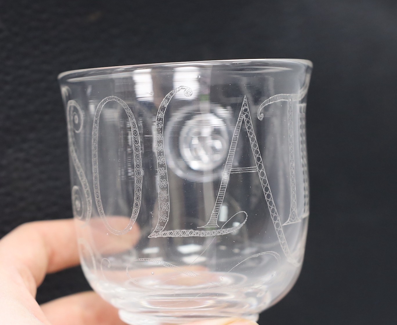 An unusual 19th century sealed rummer, diamond point engraved 'CONSELLATION, 13cm